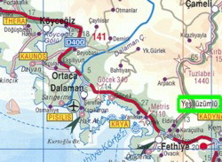 Area Map north of Fethye and Uzumlu