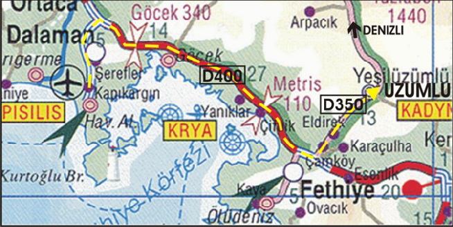 Map for Directions from Dalaman Airport to Uzumlu