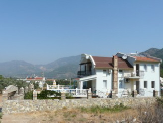 Villa Rental Uzumlu from the the side showing private pool to front