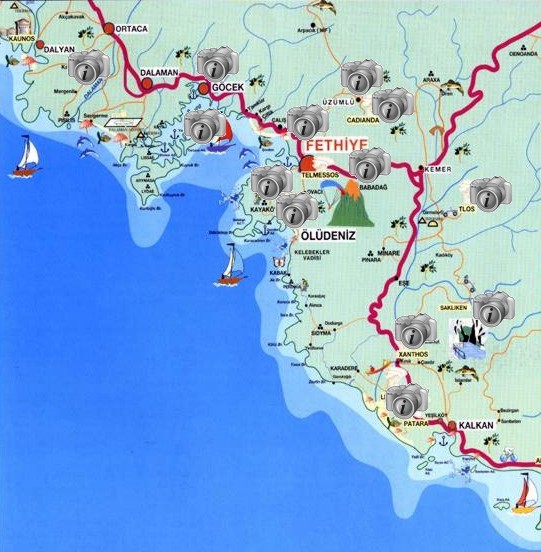Dalyan, Calis Beach, Fethiye, Oludeniz, Uzumlu Areas